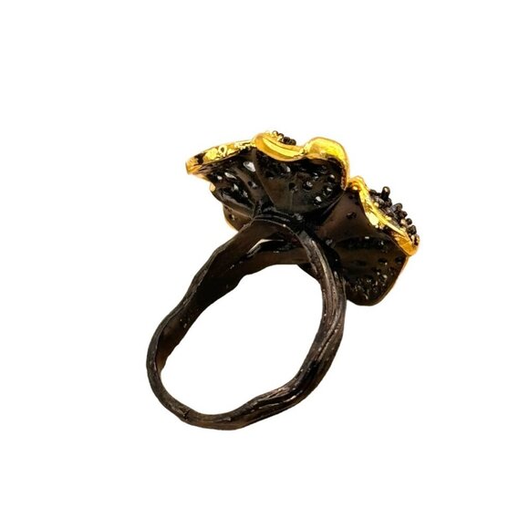 NEW Flower Cocktail Ring Sz.7 14K Black Gold Over S925 Silver Orchid Glam Fairy - Picture 4 of 13